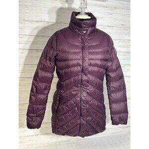 LANDS END DOWN Jacket Women SMALL Purple Wine Puffer Parka Full Zip Light Weight